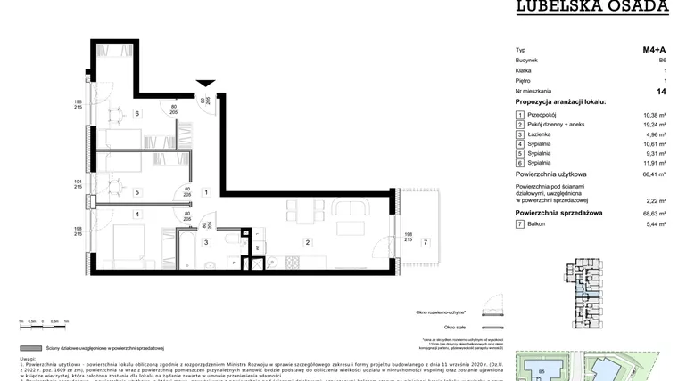 Rzut - Mieszkanie na sprzedaż 1 pokój o powierzchni 66,41 m² - numer B6.14 w Lubelska Osada budynek B6