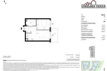 Rzut - Mieszkanie na sprzedaż 1 pokój o powierzchni 38,86 m² - numer B6.34 w Lubelska Osada budynek B6
