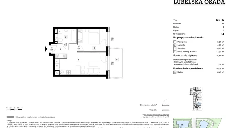 Rzut - Mieszkanie na sprzedaż 1 pokój o powierzchni 38,86 m² - numer B6.34 w Lubelska Osada budynek B6
