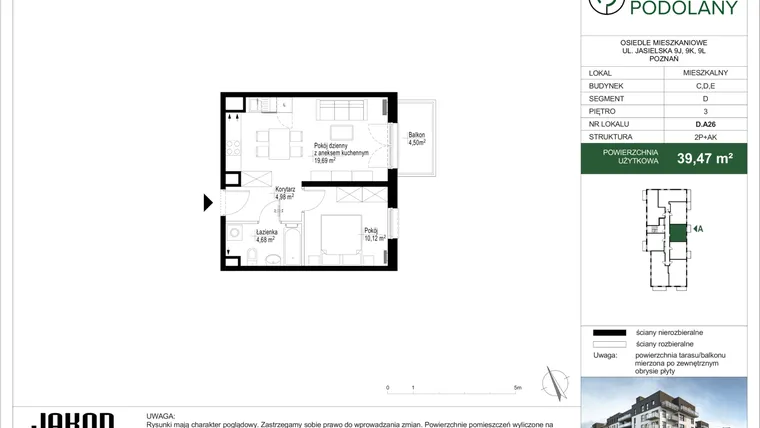 Rzut - Mieszkanie na sprzedaż 2 pokoje o powierzchni 39,36 m² - numer D.A26 w Sielskie Podolany II