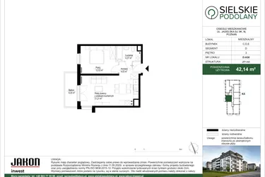 Rzut - Mieszkanie na sprzedaż 2 pokoje o powierzchni 42,1 m² - numer D.A30 w Sielskie Podolany II