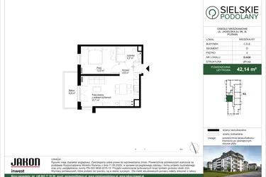 Rzut - Mieszkanie na sprzedaż 2 pokoje o powierzchni 42,05 m² - numer D.A38 w Sielskie Podolany II