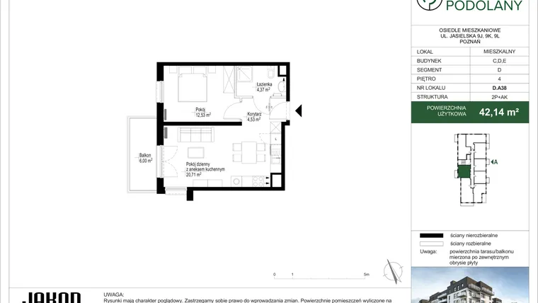 Rzut - Mieszkanie na sprzedaż 2 pokoje o powierzchni 42,05 m² - numer D.A38 w Sielskie Podolany II