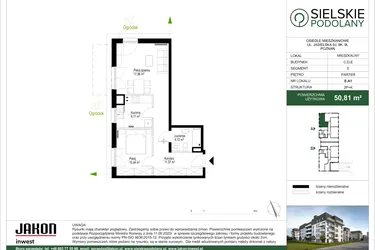 Rzut - Mieszkanie na sprzedaż 2 pokoje o powierzchni 50,78 m² - numer E.A1 w Sielskie Podolany II