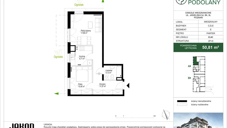 Rzut - Mieszkanie na sprzedaż 2 pokoje o powierzchni 50,78 m² - numer E.A1 w Sielskie Podolany II