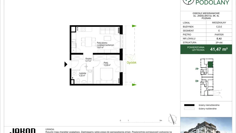 Rzut - Mieszkanie na sprzedaż 2 pokoje o powierzchni 41,35 m² - numer E.A3 w Sielskie Podolany II