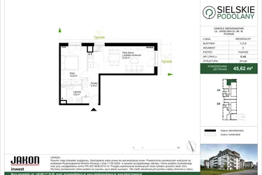 Rzut - Mieszkanie na sprzedaż 2 pokoje o powierzchni 45,7 m² - numer E.A2 w Sielskie Podolany II