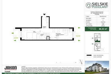 Rzut - Mieszkanie na sprzedaż 2 pokoje o powierzchni 45,88 m² - numer E.A5 w Sielskie Podolany II