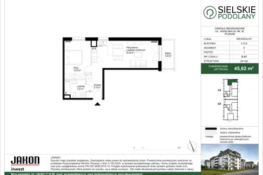Rzut - Mieszkanie na sprzedaż 2 pokoje o powierzchni 45,57 m² - numer E.A7 w Sielskie Podolany II