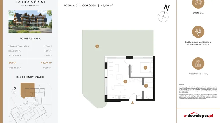 Rzut - Mieszkanie na sprzedaż 2 pokoje o powierzchni 41,1 m² - numer A01 w Tatrzański Resort