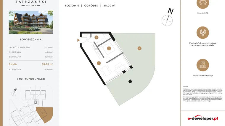 Rzut - Mieszkanie na sprzedaż 2 pokoje o powierzchni 37,89 m² - numer A03 w Tatrzański Resort