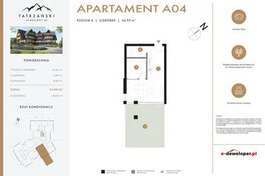 Rzut - Mieszkanie na sprzedaż 2 pokoje o powierzchni 35,04 m² - numer A04 w Tatrzański Resort