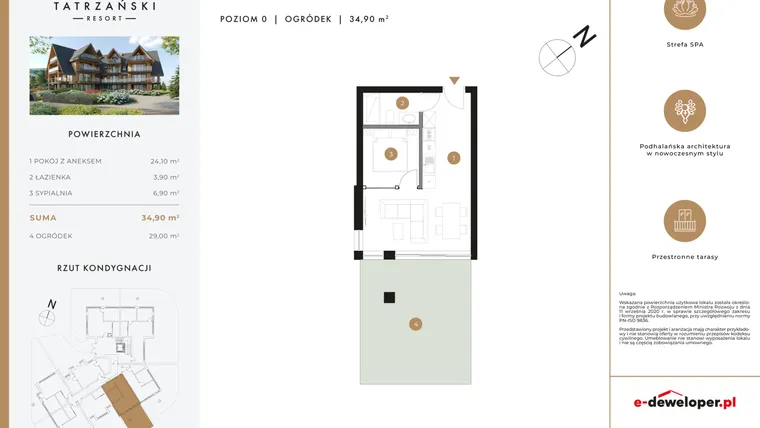 Rzut - Mieszkanie na sprzedaż 2 pokoje o powierzchni 35,04 m² - numer A04 w Tatrzański Resort