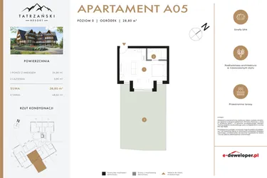 Rzut - Mieszkanie na sprzedaż 1 pokój o powierzchni 28,89 m² - numer A05 w Tatrzański Resort