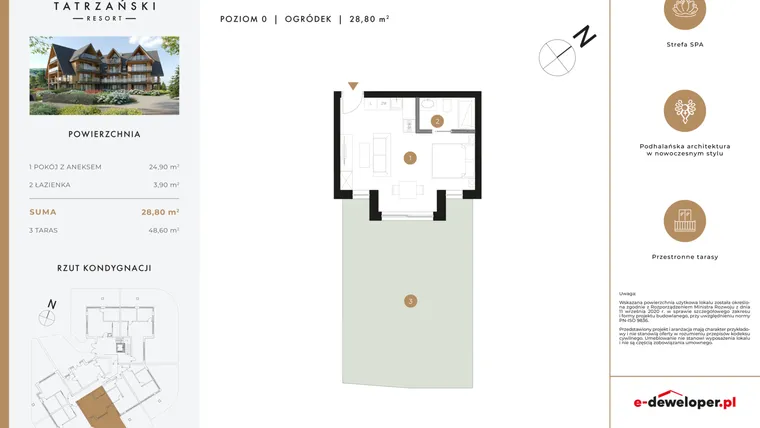 Rzut - Mieszkanie na sprzedaż 1 pokój o powierzchni 28,89 m² - numer A05 w Tatrzański Resort