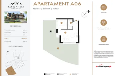 Rzut - Mieszkanie na sprzedaż 2 pokoje o powierzchni 38,74 m² - numer A06 w Tatrzański Resort