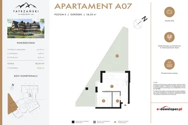 Rzut - Mieszkanie na sprzedaż 2 pokoje o powierzchni 35,15 m² - numer A07 w Tatrzański Resort