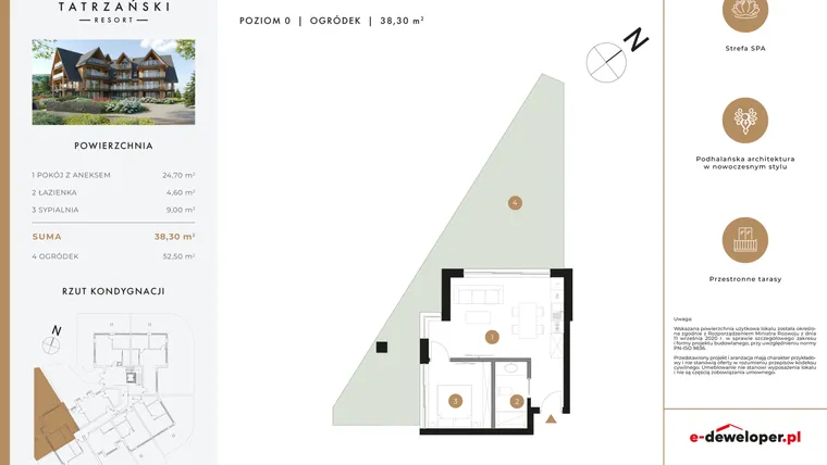 Rzut - Mieszkanie na sprzedaż 2 pokoje o powierzchni 35,15 m² - numer A07 w Tatrzański Resort