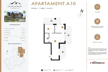 Rzut - Mieszkanie na sprzedaż 3 pokoje o powierzchni 56,16 m² - numer A10 w Tatrzański Resort