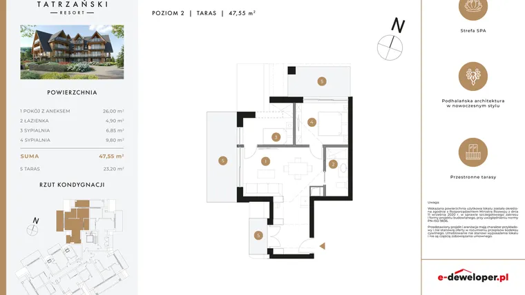 Rzut - Mieszkanie na sprzedaż 3 pokoje o powierzchni 46,77 m² - numer A17 w Tatrzański Resort