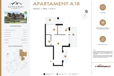 Rzut - Mieszkanie na sprzedaż 3 pokoje o powierzchni 53,23 m² - numer A18 w Tatrzański Resort