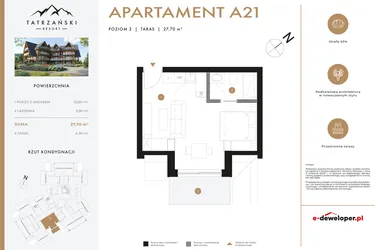 Rzut - Mieszkanie na sprzedaż 1 pokój o powierzchni 27,27 m² - numer A21 w Tatrzański Resort