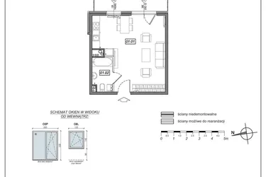 Rzut - Mieszkanie na sprzedaż 1 pokój o powierzchni 33,41 m² - numer 6.A.01 w Urzeka bud. 6 i 7