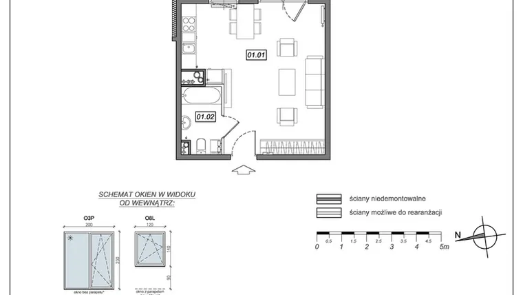 Rzut - Mieszkanie na sprzedaż 1 pokój o powierzchni 33,41 m² - numer 6.A.01 w Urzeka bud. 6 i 7