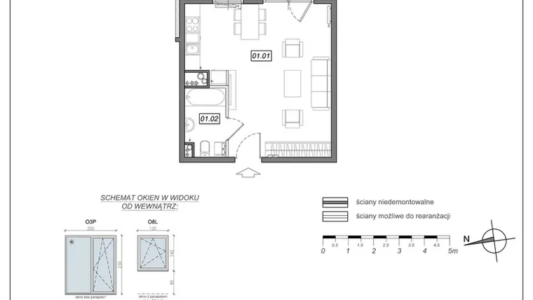 Rzut - Mieszkanie na sprzedaż 1 pokój o powierzchni 33,29 m² - numer 6.A.01 w Urzeka bud. 6 i 7