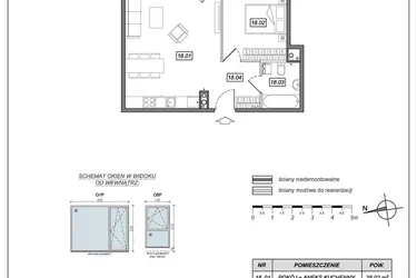 Rzut - Mieszkanie na sprzedaż 2 pokoje o powierzchni 49,21 m² - numer 6.A.18 w Urzeka bud. 6 i 7