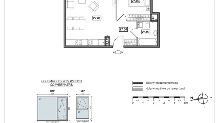 Rzut - Mieszkanie na sprzedaż 2 pokoje o powierzchni 49,21 m² - numer 6.A.27 w Urzeka bud. 6 i 7