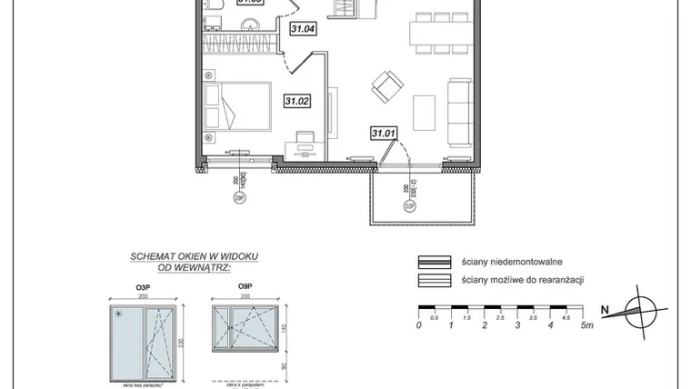 Rzut - Mieszkanie na sprzedaż 2 pokoje o powierzchni 47,54 m² - numer 6.A.31 w Urzeka bud. 6 i 7