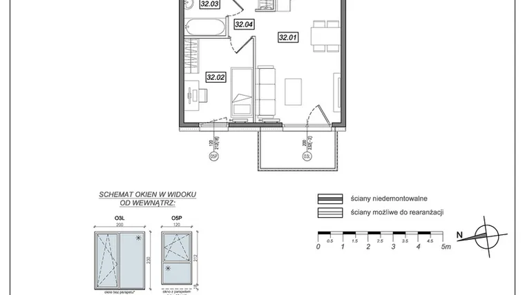 Rzut - Mieszkanie na sprzedaż 2 pokoje o powierzchni 36,21 m² - numer 6.A.32 w Urzeka bud. 6 i 7