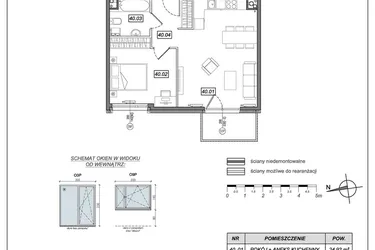 Rzut - Mieszkanie na sprzedaż 2 pokoje o powierzchni 47,54 m² - numer 6.A.40 w Urzeka bud. 6 i 7