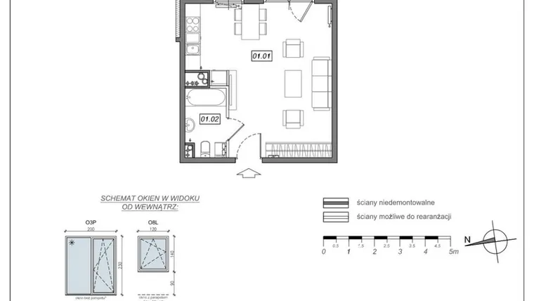 Rzut - Mieszkanie na sprzedaż 1 pokój o powierzchni 33,41 m² - numer 7.A.01 w Urzeka bud. 6 i 7