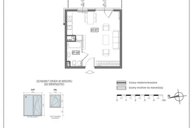 Rzut - Mieszkanie na sprzedaż 1 pokój o powierzchni 33,43 m² - numer 7.A.01 w Urzeka bud. 6 i 7