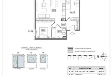 Rzut - Mieszkanie na sprzedaż 3 pokoje o powierzchni 55,81 m² - numer 7.A.26 w Urzeka bud. 6 i 7