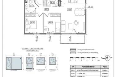 Rzut - Mieszkanie na sprzedaż 3 pokoje o powierzchni 63,11 m² - numer 7.A.30 w Urzeka bud. 6 i 7