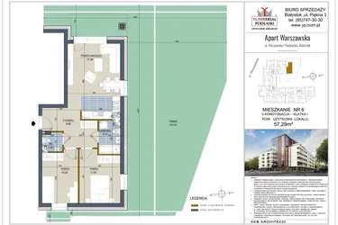 Rzut - Mieszkanie na sprzedaż 3 pokoje o powierzchni 57,29 m² - numer 6 w Apart Warszawska
