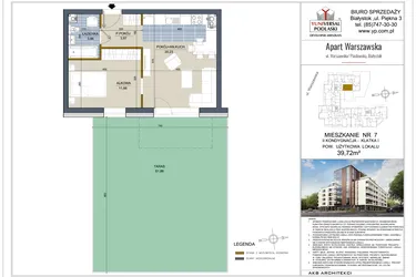 Rzut - Mieszkanie na sprzedaż 2 pokoje o powierzchni 39,72 m² - numer 7 w Apart Warszawska