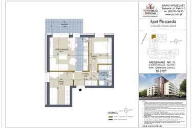 Rzut - Mieszkanie na sprzedaż 3 pokoje o powierzchni 45,34 m² - numer 10 w Apart Warszawska