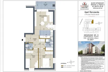 Rzut - Mieszkanie na sprzedaż 3 pokoje o powierzchni 57,29 m² - numer 13 w Apart Warszawska