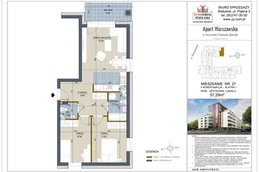 Rzut - Mieszkanie na sprzedaż 3 pokoje o powierzchni 57,29 m² - numer 27 w Apart Warszawska
