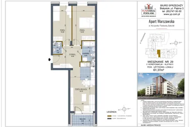 Rzut - Mieszkanie na sprzedaż 3 pokoje o powierzchni 61,37 m² - numer 29 w Apart Warszawska