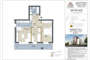 Rzut - Mieszkanie na sprzedaż 3 pokoje o powierzchni 55,24 m² - numer 31 w Apart Warszawska