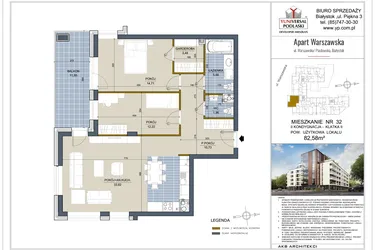 Rzut - Mieszkanie na sprzedaż 3 pokoje o powierzchni 82,58 m² - numer 32 w Apart Warszawska
