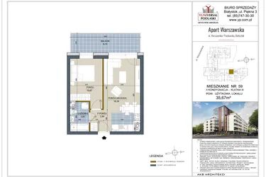 Rzut - Mieszkanie na sprzedaż 2 pokoje o powierzchni 35,67 m² - numer 59 w Apart Warszawska