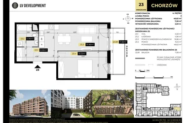 Rzut - Mieszkanie na sprzedaż 2 pokoje o powierzchni 54 m² - numer M/23 w Tarasy Śląskie