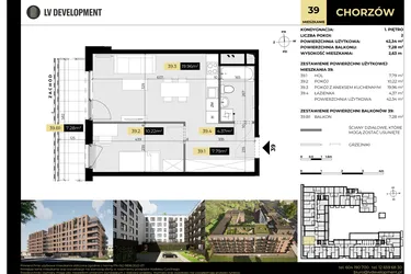Rzut - Mieszkanie na sprzedaż 2 pokoje o powierzchni 39,4 m² - numer M/39 w Tarasy Śląskie