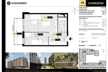 Rzut - Mieszkanie na sprzedaż 2 pokoje o powierzchni 49,54 m² - numer M/45 w Tarasy Śląskie
